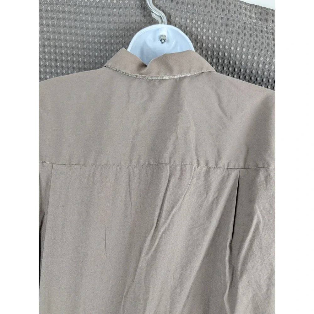 Lafayette 148 New York Womens L Taupe Button Up Shirt Stretch Hidden Placket - Picture 9 of 14